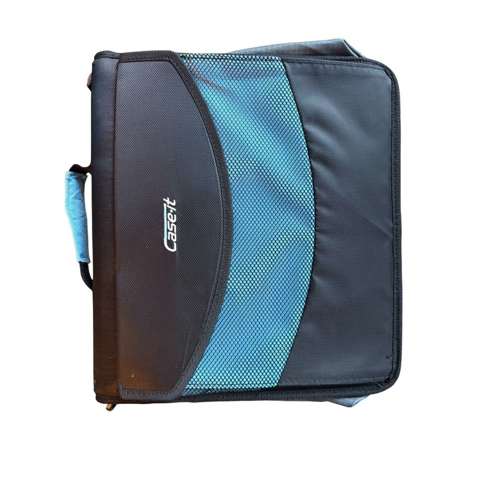 Case•it D-UAL-121-A Black & Blue Double Ring Zipper Binder School Organizer